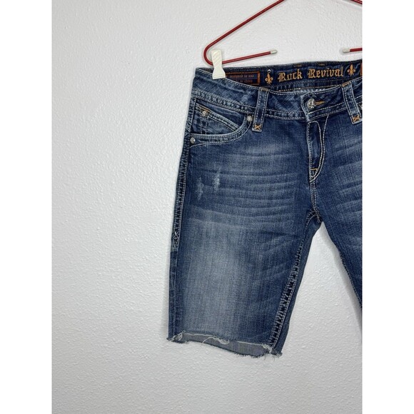 Rock Revival Shorts Womens 32 Stephanie Cut Off Denim Flap Embelished Pocket Y2K - Picture 3 of 16